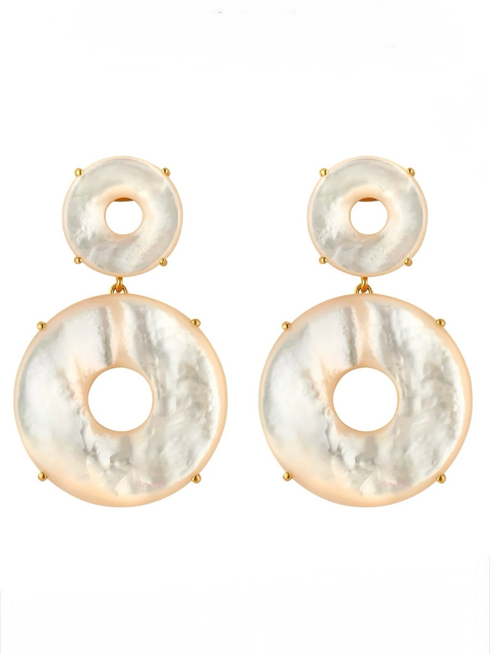 New ASHA Mother-of-Pearl Double Disc Drop Earrings in White - 14k Gold Dipped - Picture 4 of 5